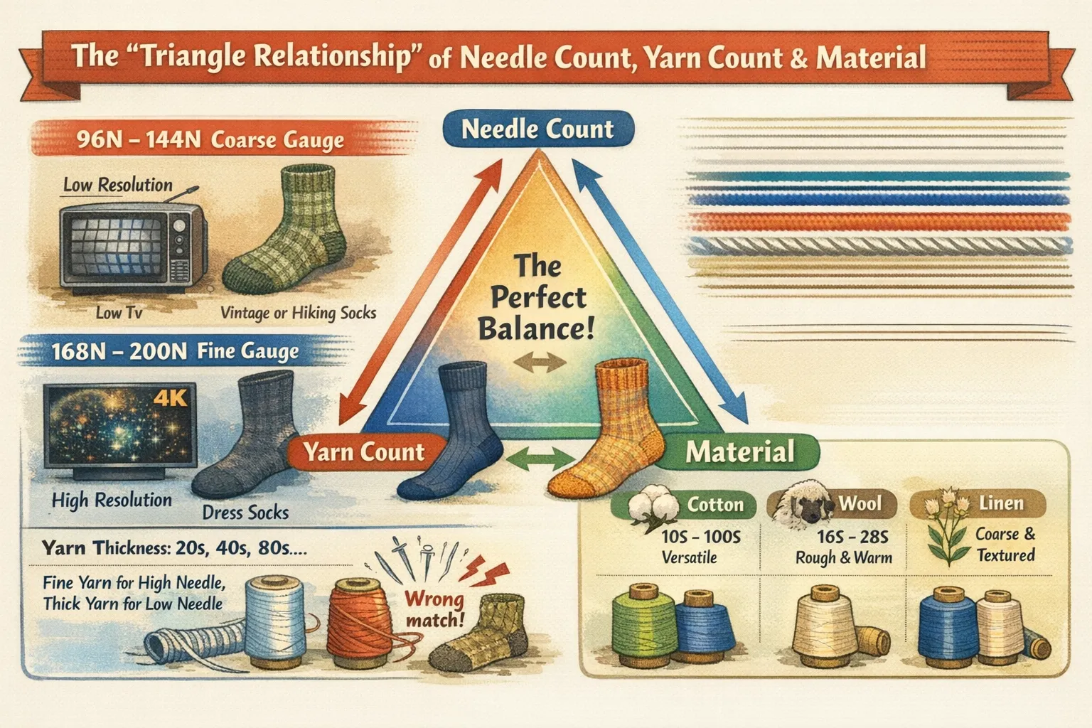 The Triangle Relationship of Needle Count, Yarn Count, and Material