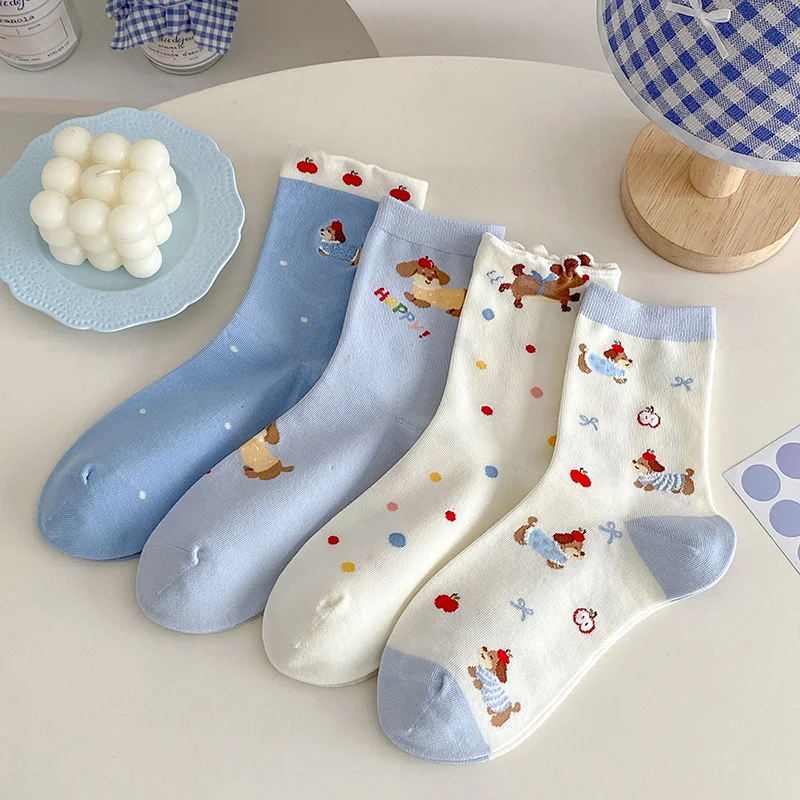 Blue Dachshund Crew Socks