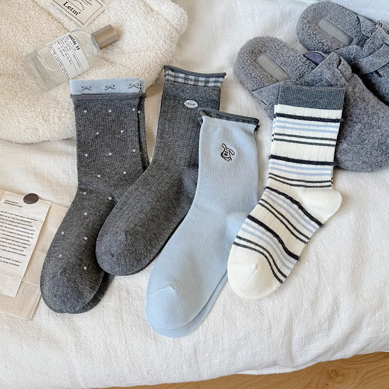 Grey-Blue Puppy Crew Socks