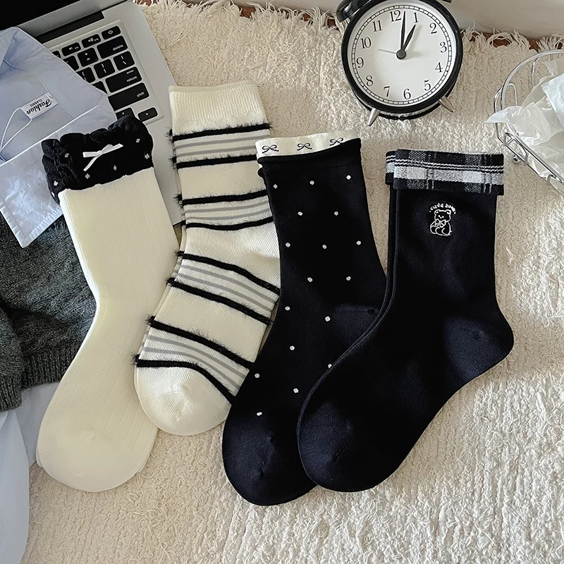 Black & White Bear Crew Socks